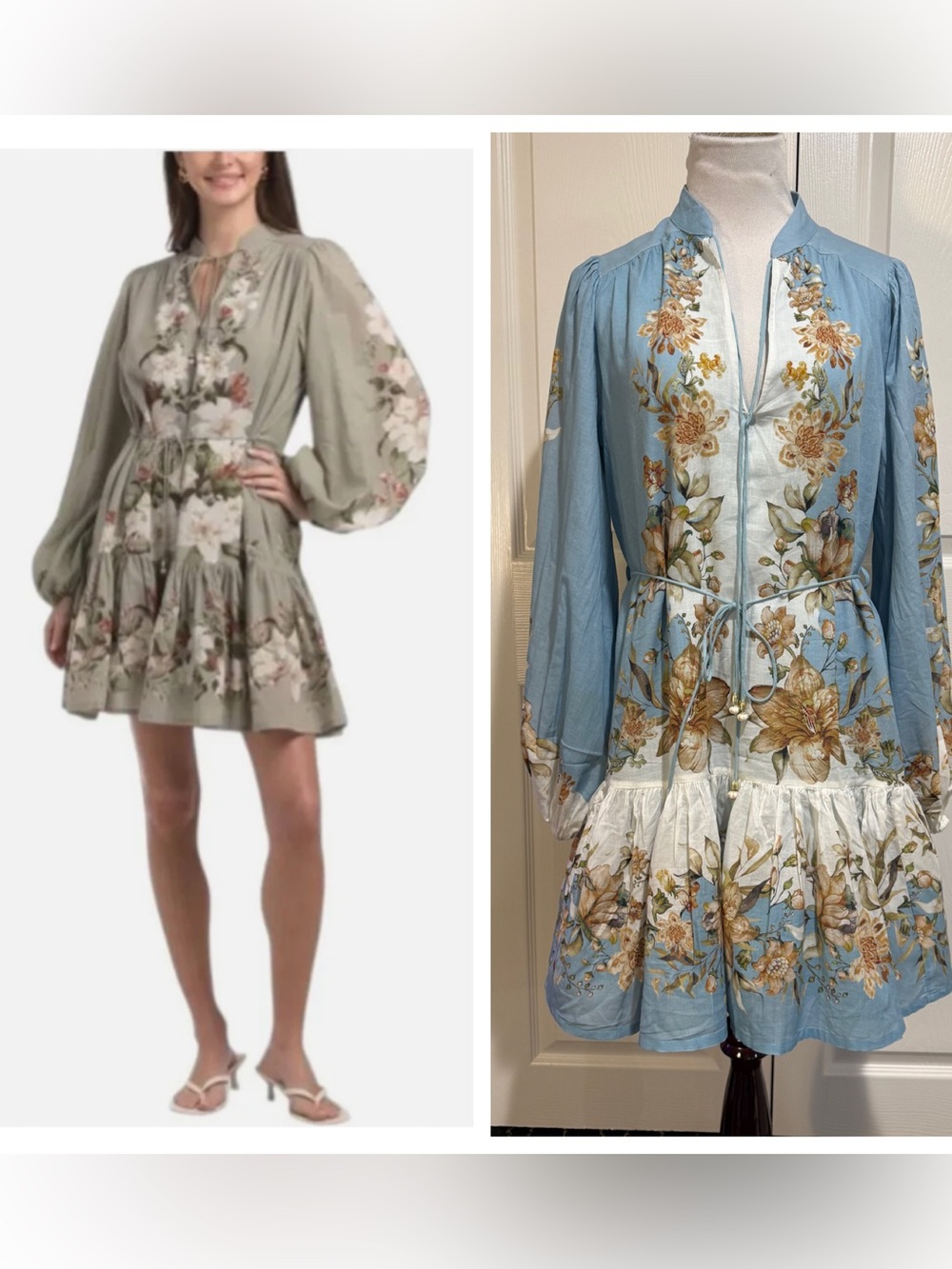 Camila Coelho Cotton Floral Lined Long Sleeve Dresses